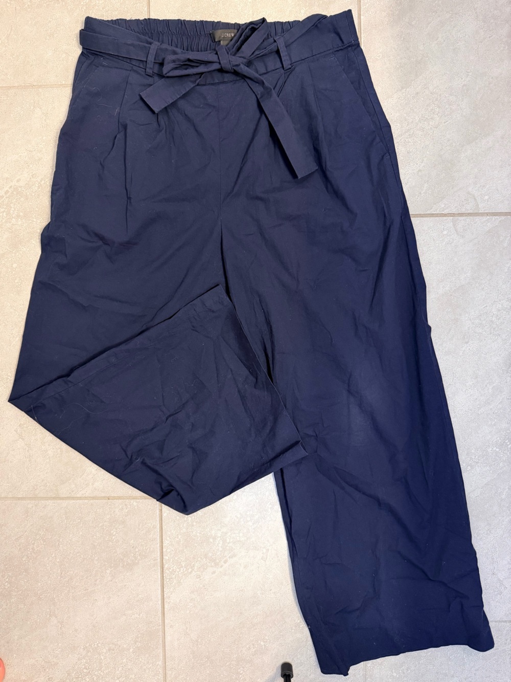 The J.Crew Cotton Paperbag-Waist Wide-Leg Pants in navy blue